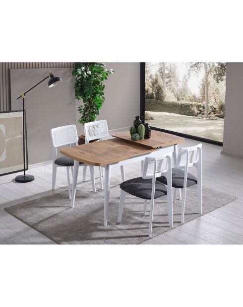 Table extensible + 4 Chaises Milla blanc/naturel