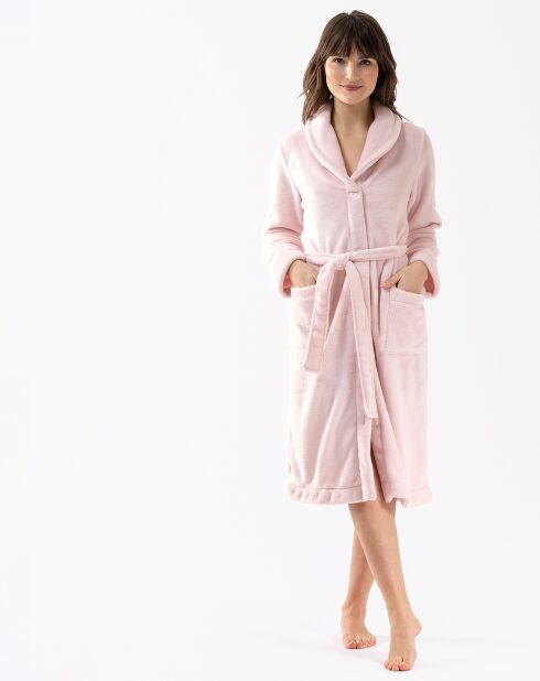 Robe de chambre en peluche flanelle Essentiel bois de rose