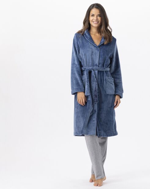 Robe de chambre en peluche flanelle Essentiel prusse