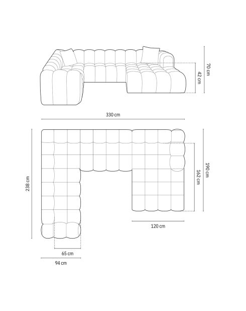 Canapé D'Angle Gauche Panoramique Modulable Arden 6 Places gris - 330x238x70 cm