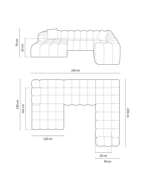 Canapé D'Angle Droit Panoramique Modulable Arden 6 Places vert de mer - 330x238x70 cm