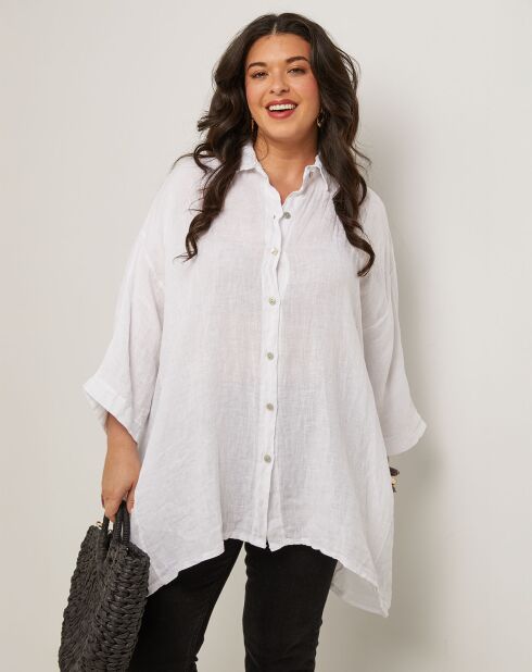 Senda overhemd van 100% linnen, wit