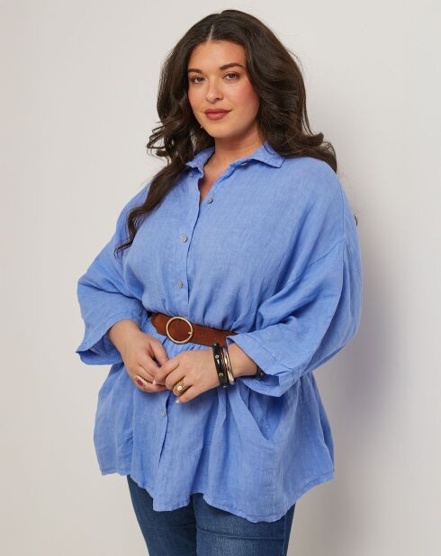 Indigo hemd van 100% linnen Senda