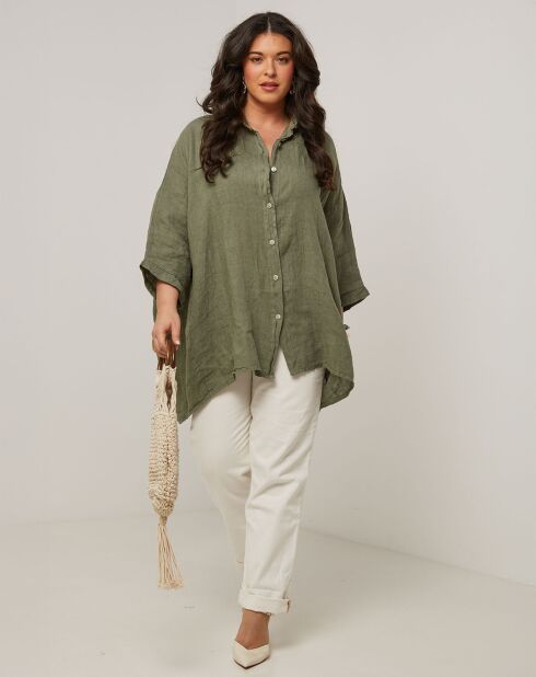 Senda kaki overhemd van 100% linnen