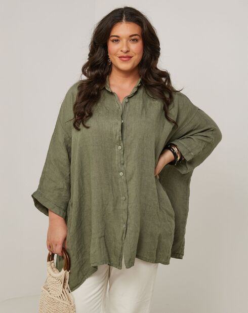 Senda kaki overhemd van 100% linnen