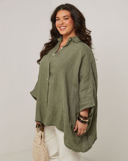 Senda kaki overhemd van 100% linnen