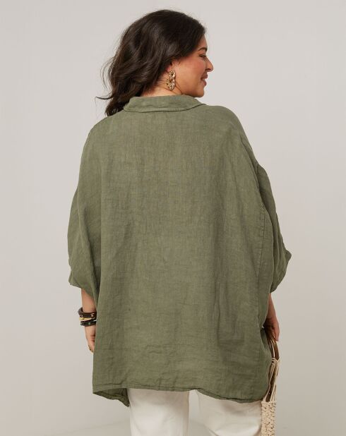 Senda kaki overhemd van 100% linnen