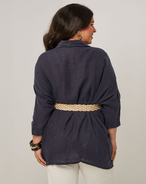 Marineblauw overhemd van 100% linnen Senda