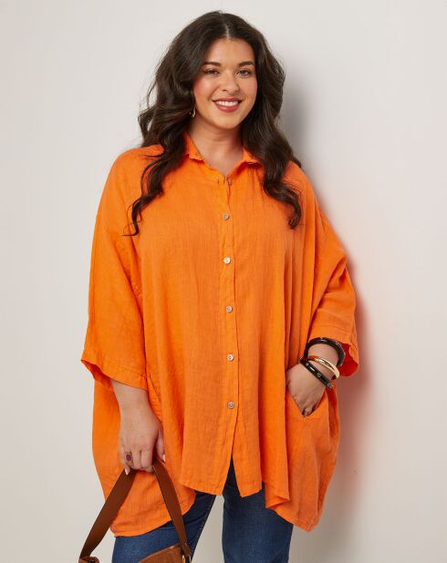 Oranje hemd van 100% linnen Senda