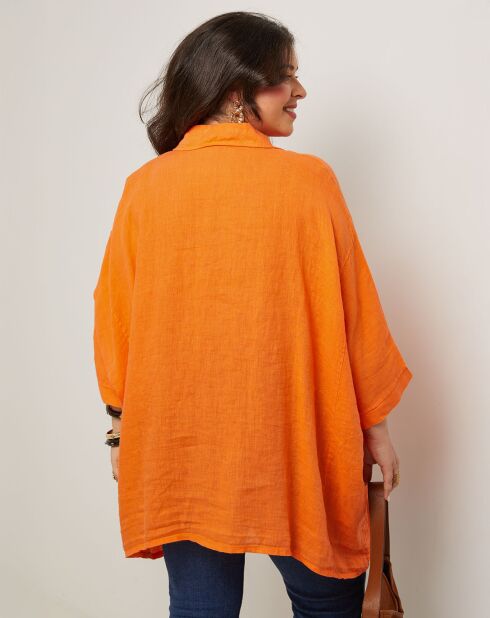 Oranje hemd van 100% linnen Senda