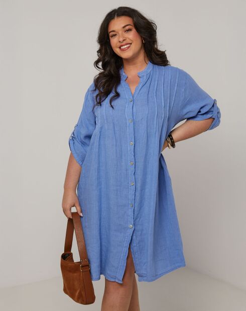 Indigofarbenes Ariane-Kleid aus 100% Leinen