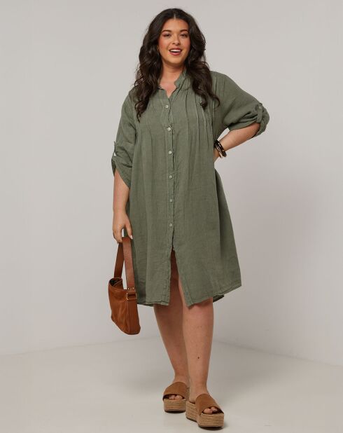 Khakifarbenes Ariane-Kleid aus 100% Leinen