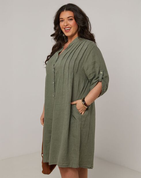 Khakifarbenes Ariane-Kleid aus 100% Leinen