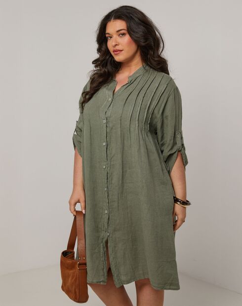 Khakifarbenes Ariane-Kleid aus 100% Leinen