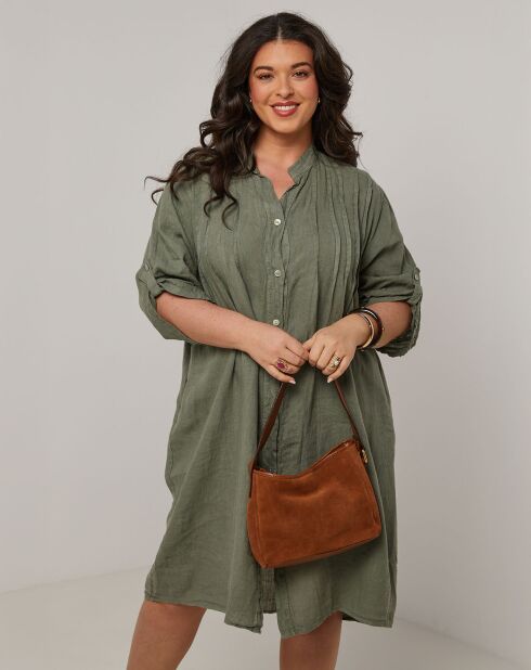 Khakifarbenes Ariane-Kleid aus 100% Leinen