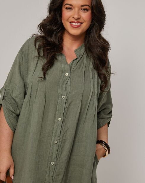 Khakifarbenes Ariane-Kleid aus 100% Leinen