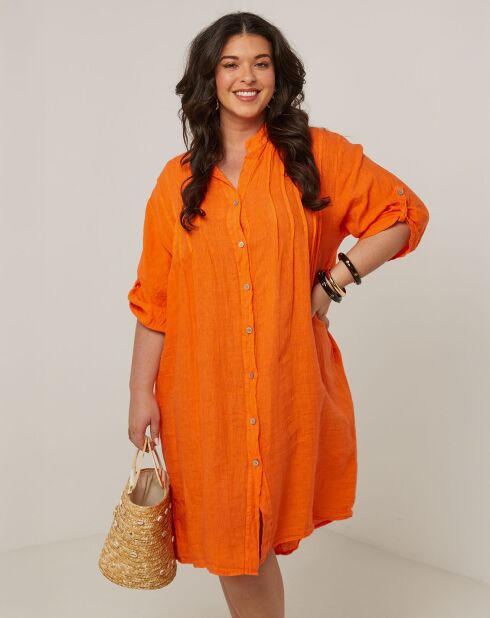 Orangefarbenes Ariane-Kleid aus 100% Leinen
