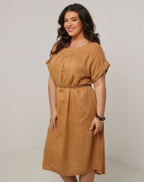 Kamelfarbenes Kleid Ranya aus 100% Leinen