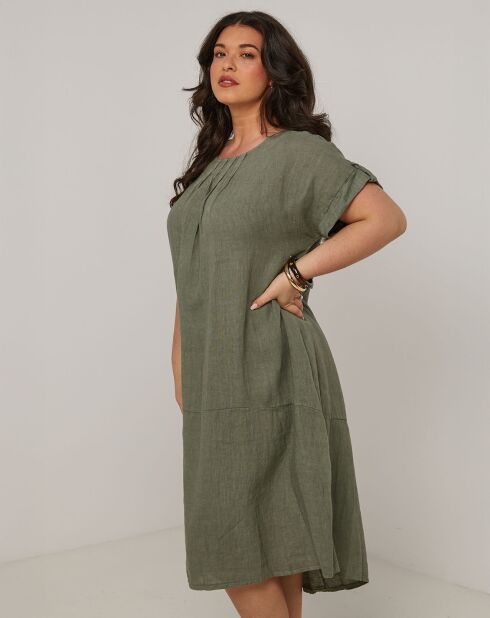 Khakifarbenes Kleid Ranya aus 100% Leinen