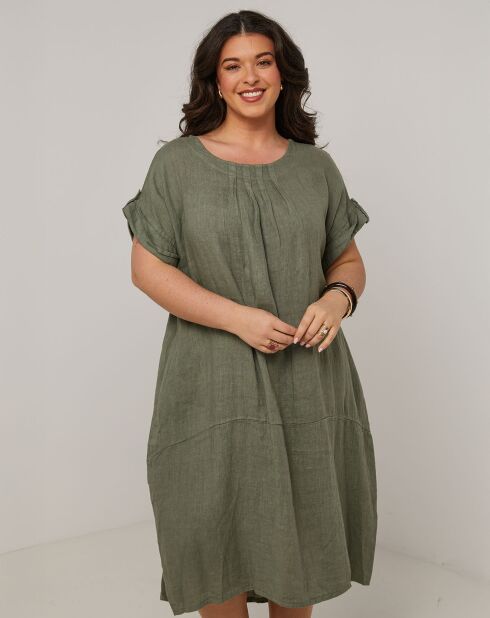 Khakifarbenes Kleid Ranya aus 100% Leinen