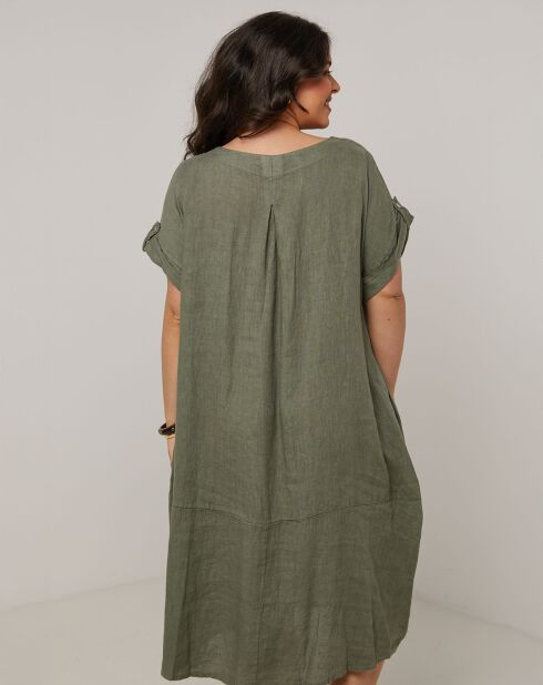 Khakifarbenes Kleid Ranya aus 100% Leinen