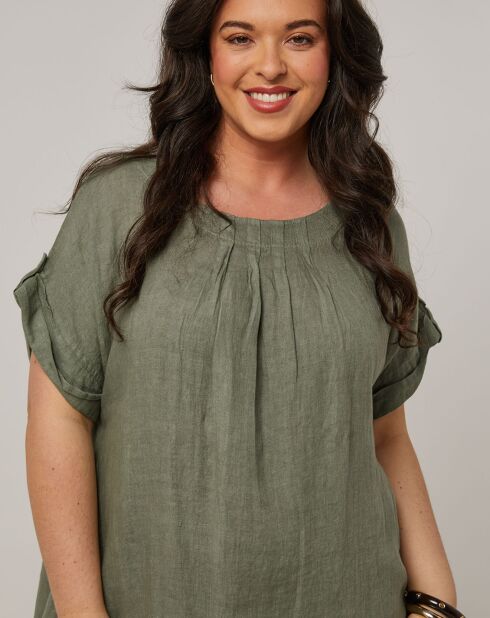 Khakifarbenes Kleid Ranya aus 100% Leinen