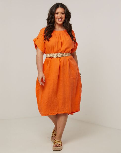 Orangefarbenes Kleid Ranya aus 100% Leinen
