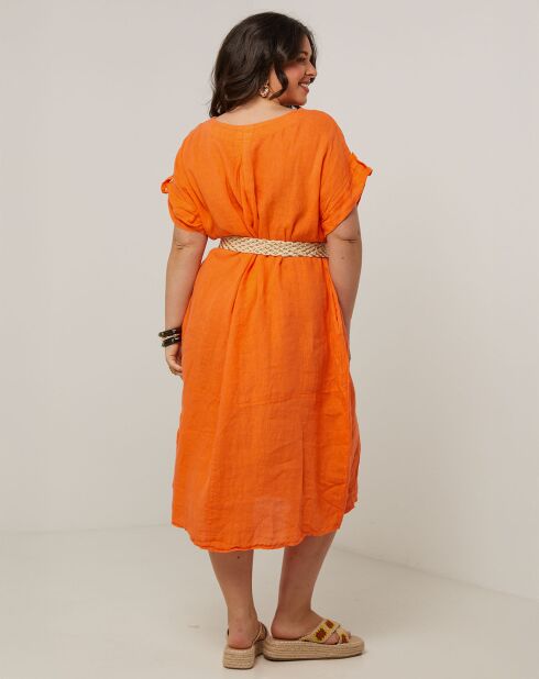Orangefarbenes Kleid Ranya aus 100% Leinen