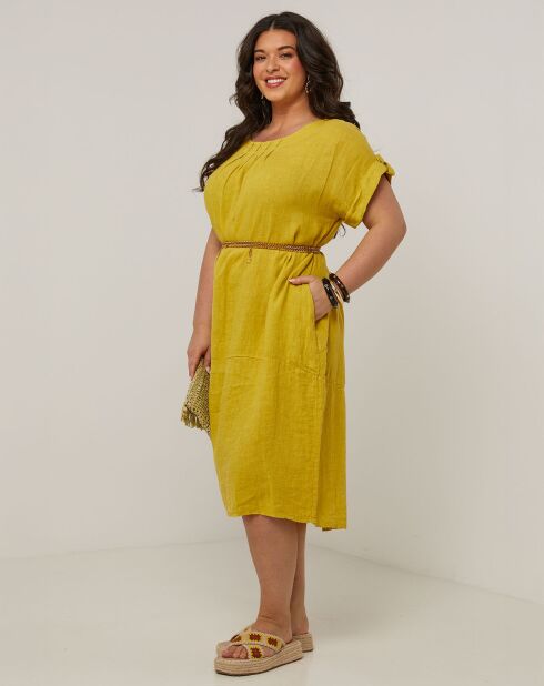 Ranya saffraanjurk van 100% linnen