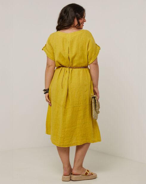 Ranya saffraanjurk van 100% linnen