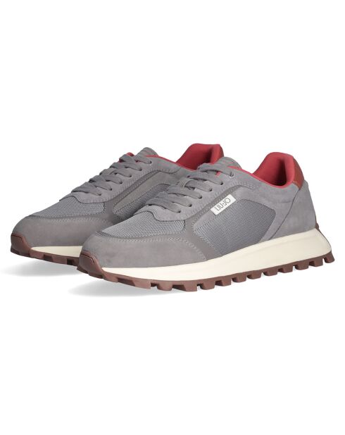 Baskets en Cuir Running gris/bordeaux