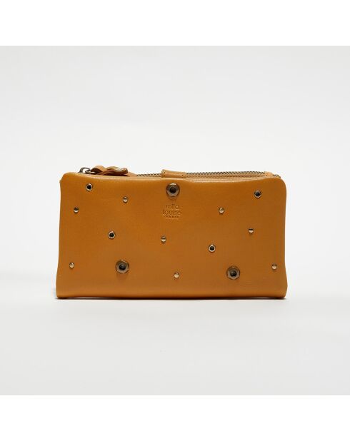Sac besace en Cuir Priti jaune moutarde - 19.5x11x3 cm