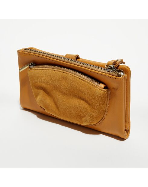 Sac besace en Cuir Priti jaune moutarde - 19.5x11x3 cm