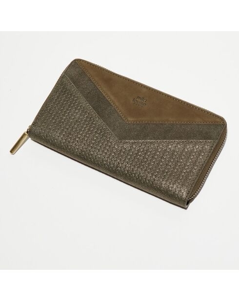 Portefeuille en Cuir Patsy D vert kaki olive - 21x12.5x2.5 cm