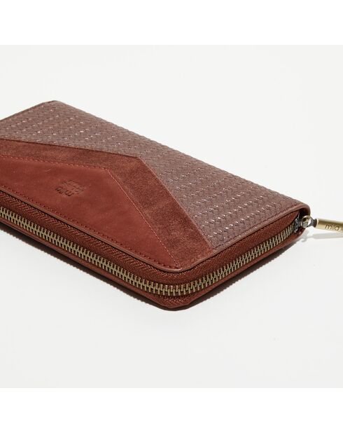 Portefeuille en Cuir Patsy D marron terre - 21x12.5x2.5 cm