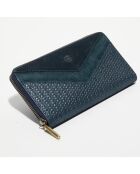 Portefeuille en Cuir Patsy D bleu paon - 21x12.5x2.5 cm
