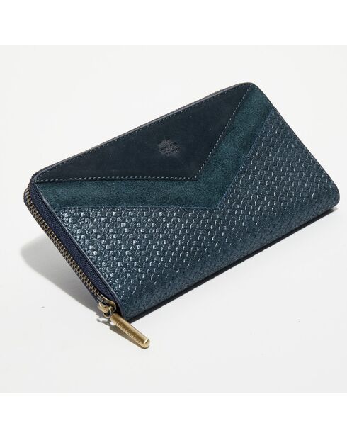 Portefeuille en Cuir Patsy D bleu paon - 21x12.5x2.5 cm