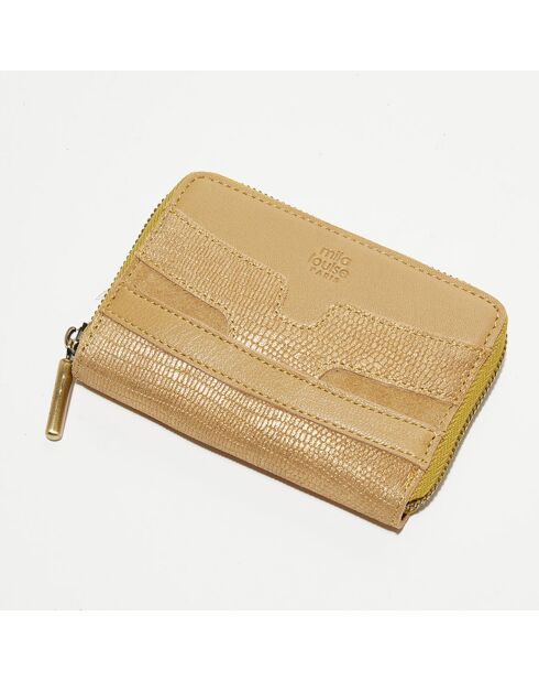 Portefeuille en Cuir Roe L beige - 14x10x2.5 cm