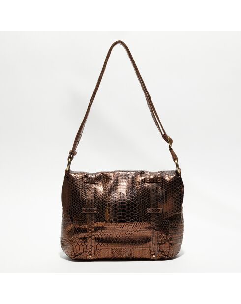 Sac besace en Cuir Bernie K camel - 35x23x13 cm