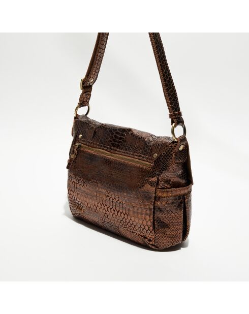 Sac besace en Cuir Bernie K camel - 35x23x13 cm