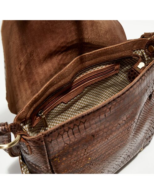 Sac besace en Cuir Bernie K camel - 35x23x13 cm