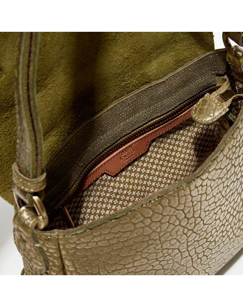 Sac besace en Cuir Bess J vert kaki - 25x20x7 cm