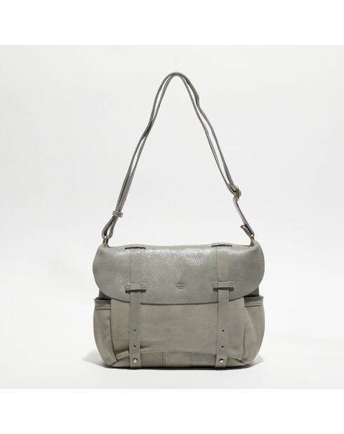 Sac besace en Cuir Bernie X gris menthe - 35x23x13 cm