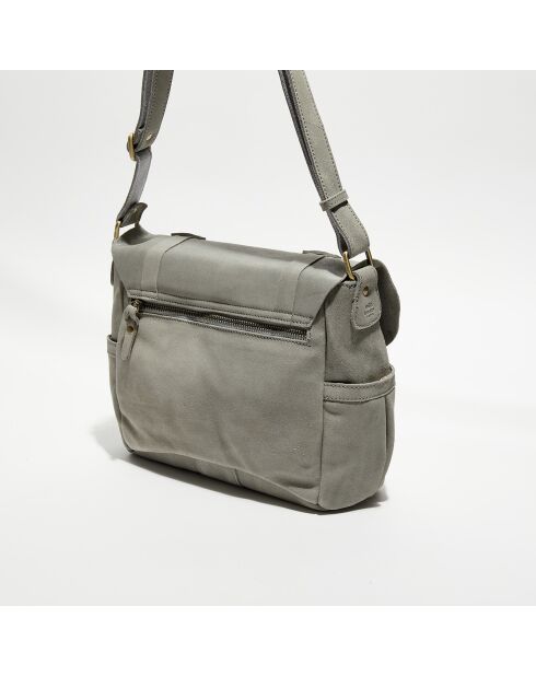 Sac besace en Cuir Bernie X gris menthe - 35x23x13 cm
