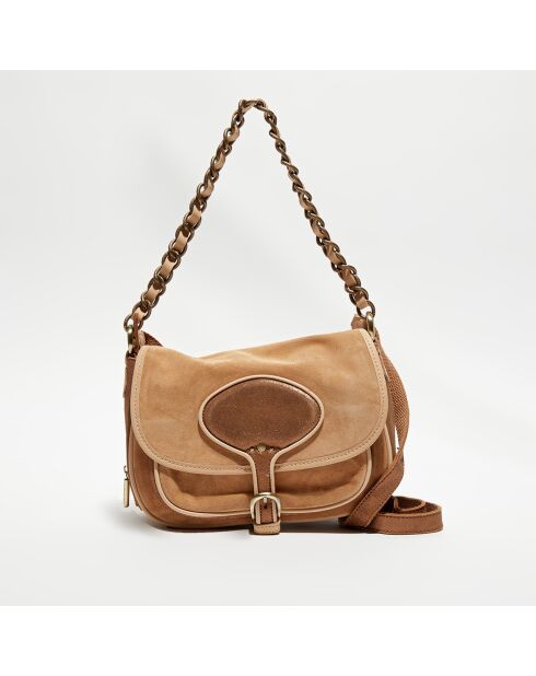 Sac besace en Cuir Rocia V camel - 23x20x7 cm
