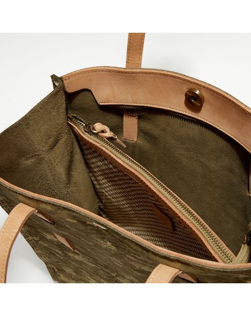 Sac cabas en Cuir Kba Z vert kaki - 32x38x13 cm