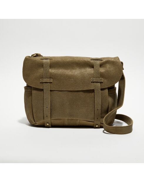Sac besace en Cuir Bernie L vert kaki - 35x23x13 cm