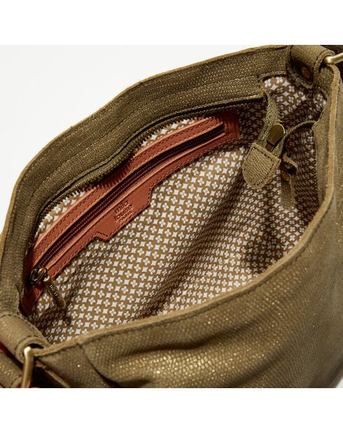 Sac besace en Cuir Bernie L vert kaki - 35x23x13 cm