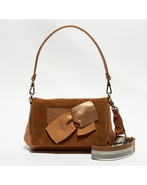 Sac bandoulière en Cuir Sana Knot camel - 21x15x6 cm