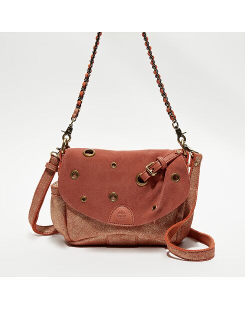 Sac besace en Cuir Bach Eyelet terracotta - 21x15x6 cm